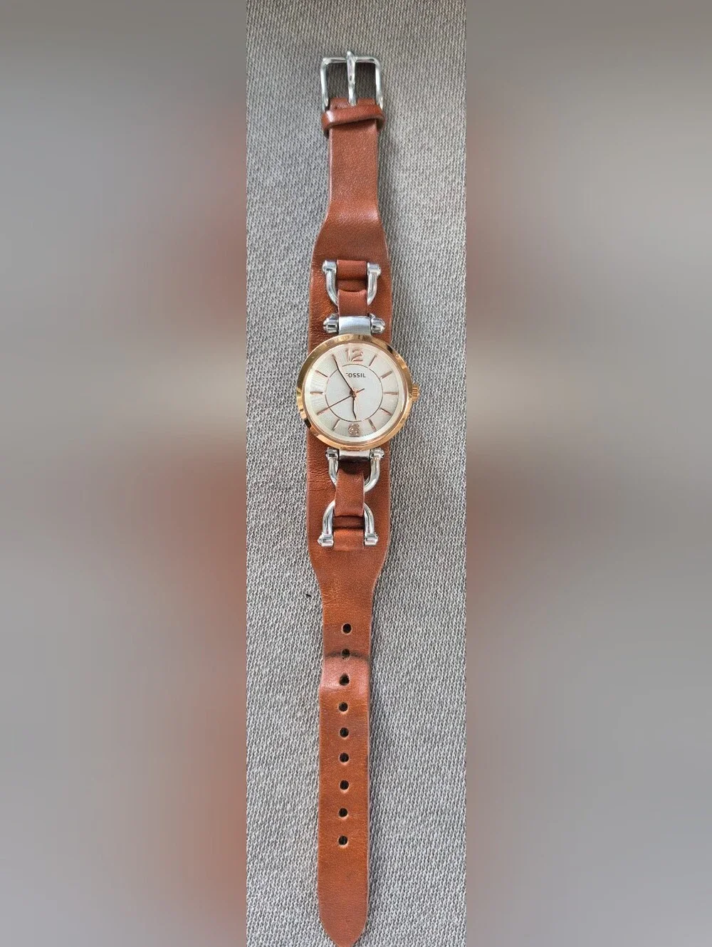 Fossil Brown Leather Strap Watch with Rose Gold Bezel